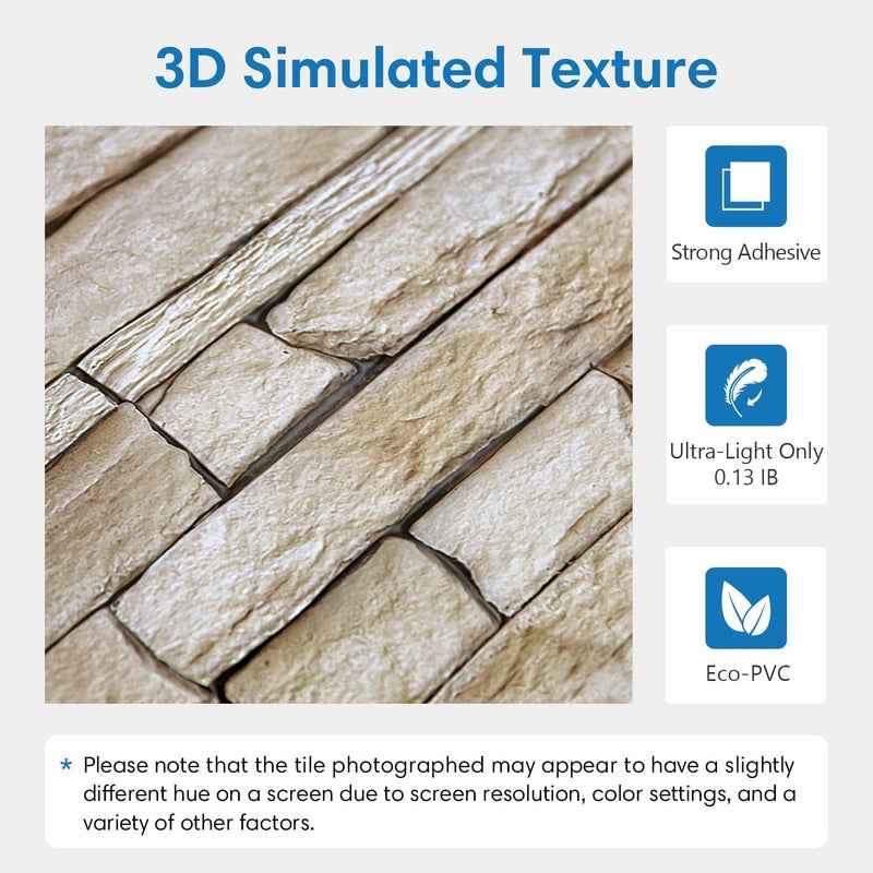 COMSTICKC 3D Faux Stone Wall Panel Peel and Stick Wall Tiles, 10 Pcs of 12"X12", Ultra-Light Thin PVC Rock Adhesive Fake Stone Paneling Backsplash Interior Decor (Brown Stone) - Image 3